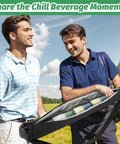 Golfers using Cooler Beer Sleeve With Six Ice Pucks Keeps Seven 12 Oz Cans Cold In Your Golf Bag On The Course Easy Access