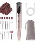 Top Shelf Cordless Nail Drill Set Rechargeable Electric Nail File And Buffer With Heavy Duty Bits For Acrylic Gel And Dip Powder Care While Keeping Your Manicure Game Strong In Classic Gold set, charger, various bits, sanding bands.