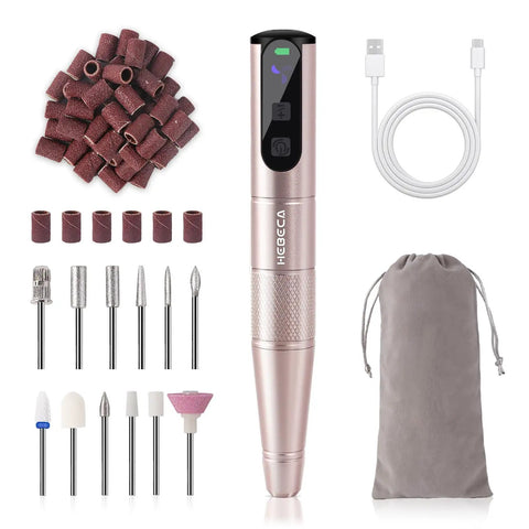Top Shelf Cordless Nail Drill Set Rechargeable Electric Nail File And Buffer With Heavy Duty Bits For Acrylic Gel And Dip Powder Care While Keeping Your Manicure Game Strong In Classic Gold set, charger, various bits, sanding bands.