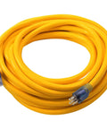 Heavy Duty 100 Foot 12/3 SJTW Lighted Outdoor Extension Cord Built Tough Waterproof Weatherproof Industrial Strength Power Cord with coiled plug