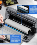 Close-up of 8 In 1 Food Vacuum Sealer Machine With Canning Sealer, Built In Cutter and Bag Storage compartment