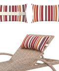 Two Pack Outdoor Chaise Lounge Head Pillow With Elastic Strap Red Stripes Water Resistant Headrest on recliner chair