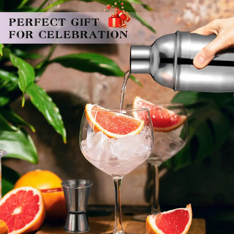 All In One 6 Piece Cocktail Shaker Set With 24 Oz Shaker Muddler Jigger Spoon And Pourers Pro Grade 18 8 Stainless Steel
