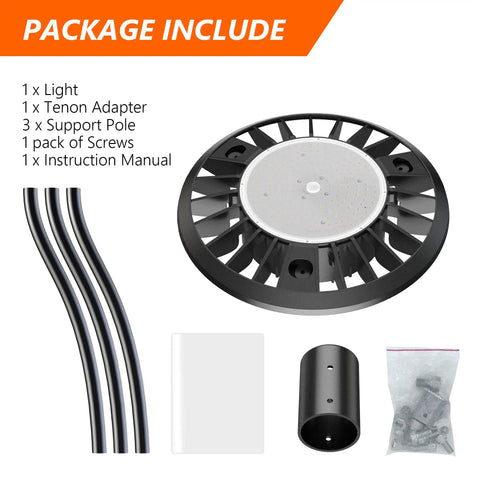 Super Bright 150W LED Post Top Light With 21000 Lumens 950W Equivalent package contents including poles and screws