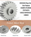 Upgraded Mixer Worm Gear Replacement Kit For Popular Stand Mixers With Durable Heavy Duty All Metal Construction No Plastic Gear WPW10112253 Compatible Includes Replacement Part Numbers 1 Pack Easy Install detail view of metal gear with specifications