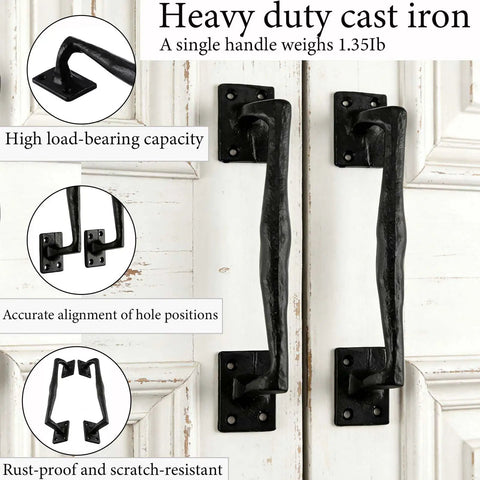 Two Pack Heavy Duty Cast Iron Barn Door Handles Nine And Three Quarters Inches Rustic Gate Pulls for Interior Use