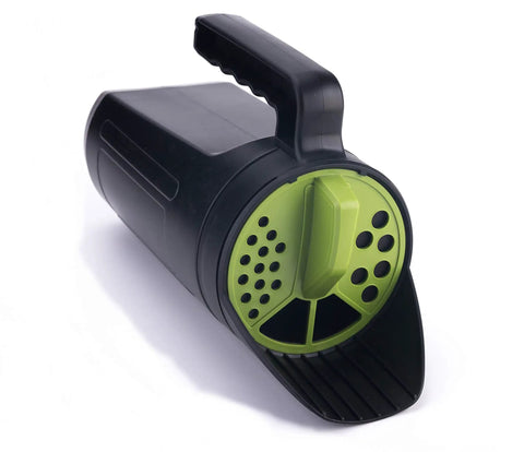 Hand Spreader Shaker For Grass Seed Fertilizer Ice Melt And Snow Salt With Adjustable Openings Up To 80 Oz garden tool on side