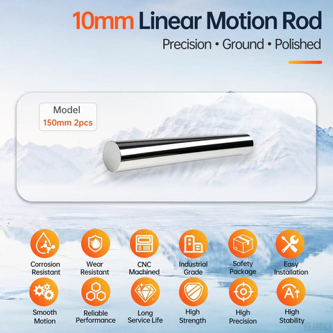 Top Notch 2 Pack 10mm By 150mm Linear Motion Rods Shaft Guide Rails showcasing polished chrome finish for smooth motion.