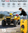 Garvee 15 Gal Gas Caddy Heavy Duty Gas Can With Manual Fuel Transfer Pump on ATV in mountains with 15 gallon capacity.