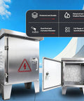 Stainless Steel Electrical Enclosure 304 Weatherproof Outdoor Junction Box With Support Legs, Waterproof Metal Electrical Cabinet For Outdoor Use, IP31 Rated, Corrosion Resistant 80x100x20 cm, front and open view