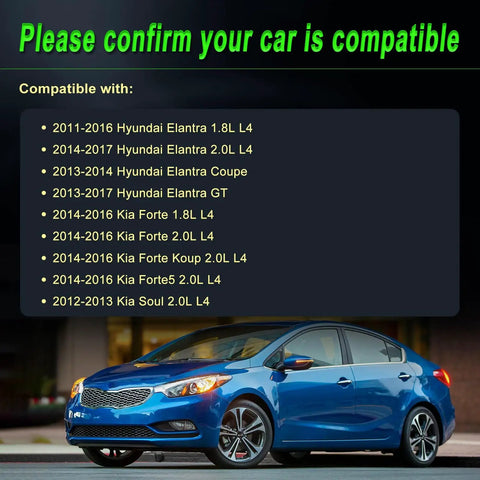 Compatibility list for Beefed Up Alternator Replacement For Hyundai Elantra 2011 2017 1.8L And Forte 2014 2016 2.0L