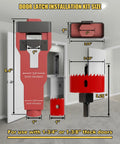 Diagram of Door Latch Mortise Kit for 1-3/8 and 1-3/4 inch doors showing dimensions and components.