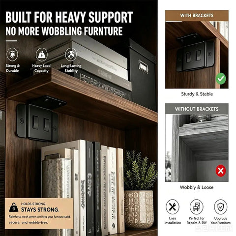 Beefy Heavy Duty Corner Brackets Set With Quick Fitting L Shape Furniture Joint Braces Black, strong support for shelves