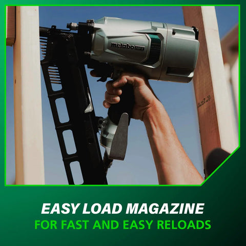 Hands using Beast Pro Grade Framing Nailer For Flooring And Roof Decking, Pneumatic Power Tool, NR83A5, with wooden beams.