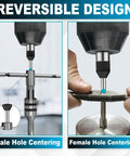 Spring Loaded Tap Guide Center Tool For Lathe And Milling Machines in use, showing male and female hole centering.