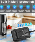 Beefy 24V DC Power Adapter Replacement Cord for Sparkling Water Makers Spirit One Touch and Fizzi, 0.5A AC Charger in kitchen.