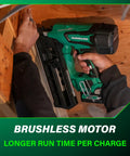 36V MultiVolt Cordless Plastic Strip Framing Nailer Kit With 2.5Ah Battery in use on wooden frame