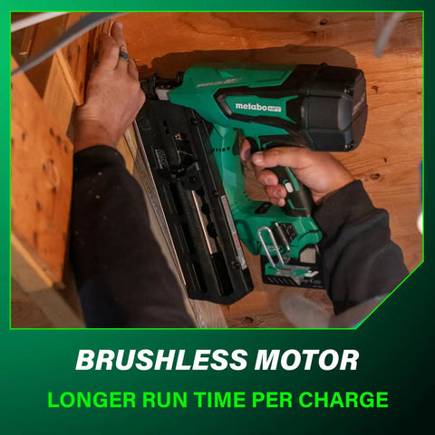36V MultiVolt Cordless Plastic Strip Framing Nailer Kit With 2.5Ah Battery in use on wooden frame