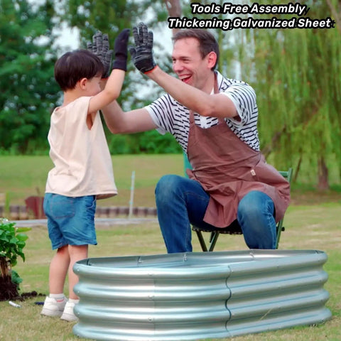 Two Pack Raised Garden Bed For Outdoor Use Made From Galvanized Steel, Easy Tool Free Assembly, with child and adult