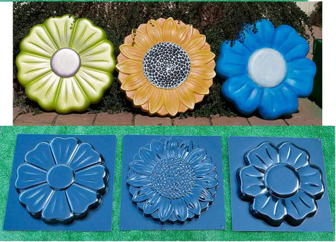 Flower Stepping Stone Mold For Garden Path, Concrete Tile Mold, Floral Style 12.6 Inch Diameter, ABS Plastic DIY Mold
