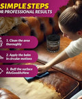 Woman applying Leather And Vinyl Recoloring Balm In Pure Black For Sofas Chairs And Car Seats to restore worn sofa.