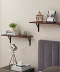 Matte Black Heavy Duty Shelf Brackets supporting wooden shelves in a rustic home setting. 12 Pack Matte Black Heavy Duty Shelf Brackets With Screws Built Like A Tank For Rustic Home And Garage Shelving Dead Set Durable Ultra Strong Floating Bracket Hardware.