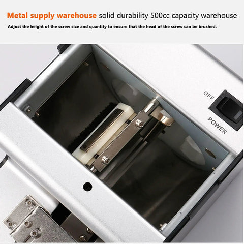 Inside view of Automatic Screw Feeder Machine With Adjustable Orbital Head For M1.0 Through M5.0 Screws showing 500cc capacity compartment.