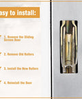 Installation guide for 4 Pack Heavy Duty Stainless Steel Sliding Screen Door Rollers 1 Inch Smooth Glide with spring loaded arm.