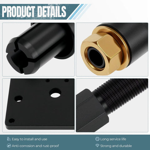 QBselecar 4pc inner cam bearing installer tool kit: black head, gold hex nut, base plate with holes, threaded rod.