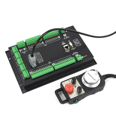 Beefy 5 Axis CNC Controller System Offline Standalone DDCS Expert V2.1 with MPG Handwheel in black, showing connection ports.