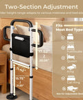Adjustable Heavy Duty Bed Rail For Seniors With Motion Sensor Light Showing Heights For Twin To Cali King Size Beds