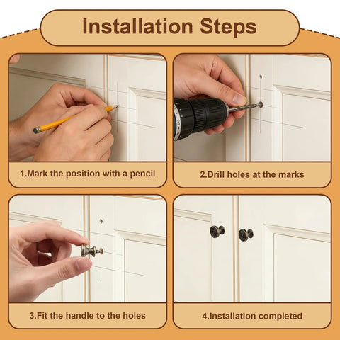 Installation process for 12 Piece Small Drawer Knobs Set Mini Round Cabinet Pulls Built Tough In Solid Zinc Alloy Vintage Antique Style Hardware