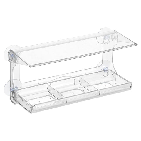 Clear Window Bird Feeder With Suction Cup Hanger, Three Section Tray And Roof Cover, Weatherproof Acrylic Plastic Bird Feeder