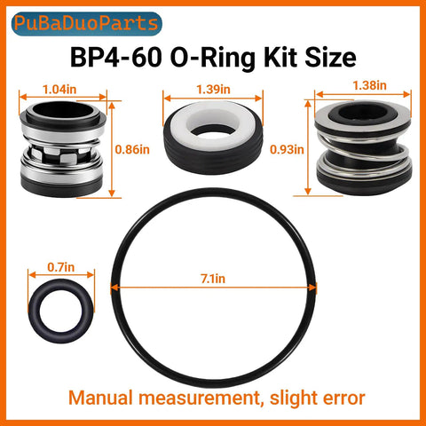 PB4 60 Booster Pump Seal Kit For Polaris Three Quarter HP Pool Pump 2012 To Current with mechanical seals and O-rings sizes