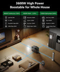 Living room setup using Dual 3600W Portable Power Stations Kit For Home Backup 240V 7200W Output LiFePo4 Battery Expandable To 36kWh.