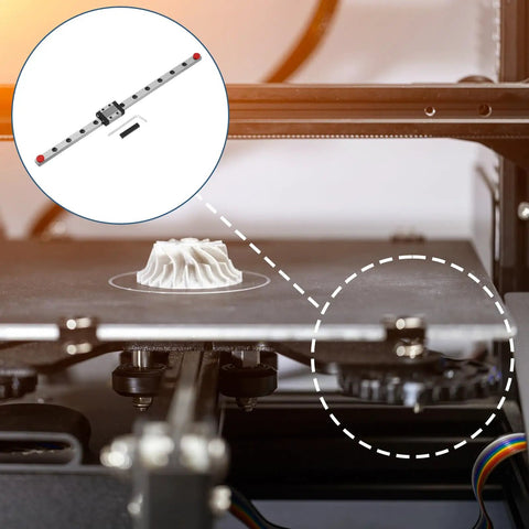 Ultra-Smooth Mgn9C 250mm Linear Sliding Rail Guide With Matching Carriage Block For CNC Routers shown in a 3D printer setup.