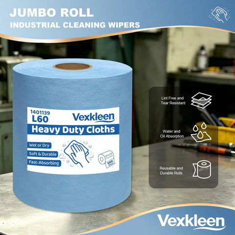 Tough As Nails Heavy Duty Cleaning Cloths Blue Lint Free Industrial Wipes Super Absorbent Shop Towels For Auto Degreasing Lab Equipment And Cleanroom Tasks 15X10 Inch 500 Pack jumbo roll of blue cleaning wipes.