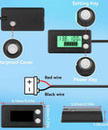 Waterproof Battery Monitor For 12V To 72V Systems With LCD Display And Green Backlight Voltage And Capacity Tester diagram.
