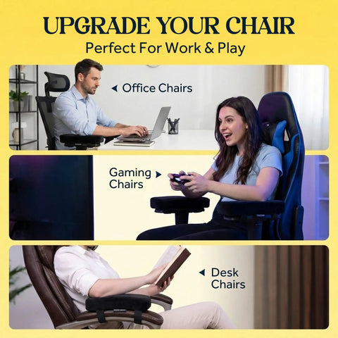 Image showing Thick Memory Foam Armrest Pads For Office And Gaming Chairs Cushy Elbow Support on office, gaming, and desk chairs.