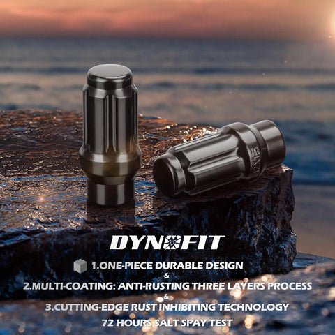 12x1.5 Lug Nuts 6 Spline Extended ET Closed End 24 Pc Set M12x1.5 With 7.6mm Shank showcasing rust-resistant design at sunset