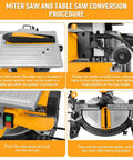 Eight and a Quarter Inch Two In One Compound Miter Saw and Table Saw for Wood and Metal conversion procedure guide