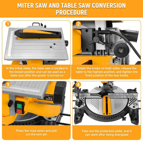 Eight and a Quarter Inch Two In One Compound Miter Saw and Table Saw for Wood and Metal conversion procedure guide