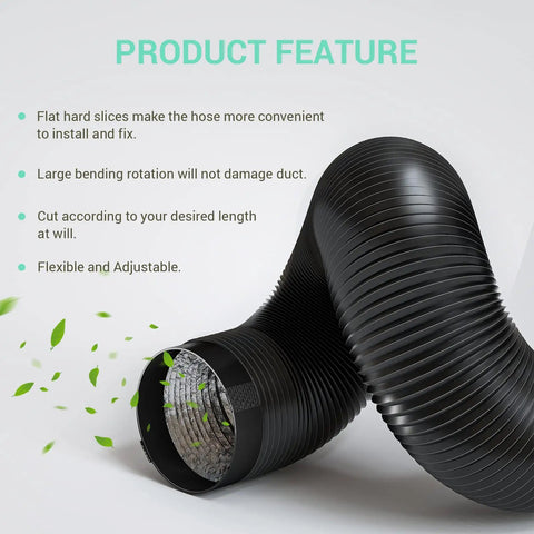 Workhorse Easy Install 4 Inch Dryer Vent Hose With Two Clamps, 6.56 Ft Heavy Duty Flexible Duct displayed coiled with feature text