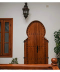 Wooden door with Six Inch T Shape Beefy Rustproof Iron Light Duty Shed Hinge Set used for DIY gates and doors.