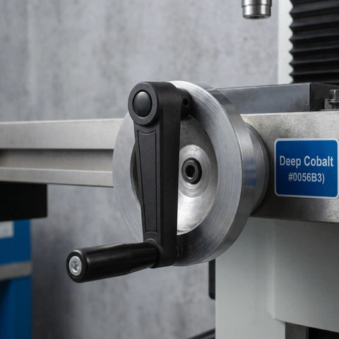 Cvutovo 2-Piece Nylon Crank Handle With Ergonomic Non-Slip Grip, 12X100mm Rotating Handwheel Adapter mounted on industrial milling machine.
