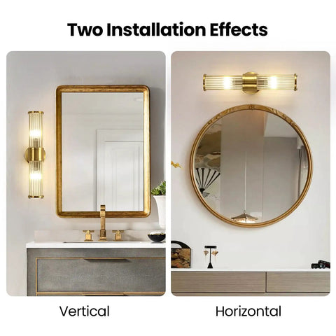 Modern Crystal Wall Sconce Gold Light With Brushed Titanium Finish And Trophy Glass Shade Wall Mount Fixture in vertical and horizontal installations