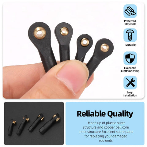 Beefy 20 Pieces M2 M2.5 M3 Ball Head Tie Rod Ends Set For RC Crawler Cars Lever Steering Linkage Ball Joint Ends 4 Sizes Ball Head Holders Without Screws And Nut, black plastic with brass inserts