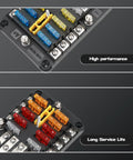 20 Way Blade Fuse Block 16 Circuit Fuse Holder DC Sub Panel With Ground And Cover for vehicles, close-up view