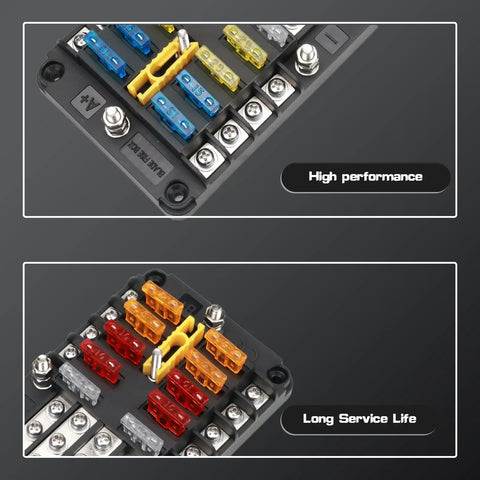 20 Way Blade Fuse Block 16 Circuit Fuse Holder DC Sub Panel With Ground And Cover for vehicles, close-up view