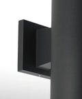Close-up of 5 Inch Cylinder Outdoor LED Wall Sconce With 2 Lights Up And Down, Slick Aluminum Black Wall Mount Lighting for indoor or exterior use.